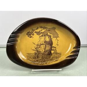 Vintage Ship Ashtray Wales Trinket Coin Jewelry Dish Ceramic Nautical Decor